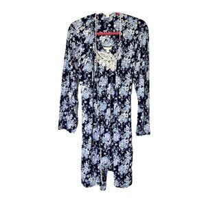 Charter Club Intimates Womens Robe Nightgown Set M Blue‎ Floral 2 Piece